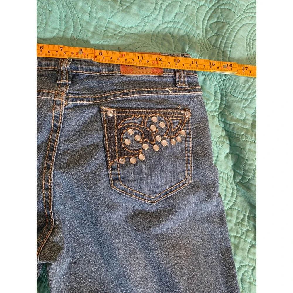 SAZA Jeans Company Medium Wash Rhinestone Pocket Straight Leg Denim Size 3 Y2K